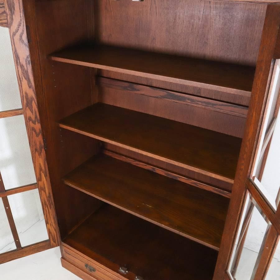 三越ブルージュ オーク材 ガラス扉 キャビネット リビングボード H150cm