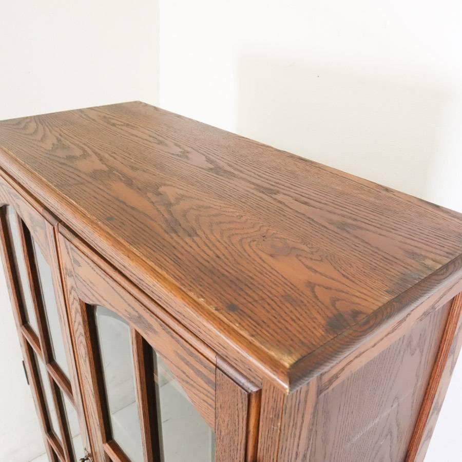 三越ブルージュ オーク材 ガラス扉 キャビネット リビングボード H150cm