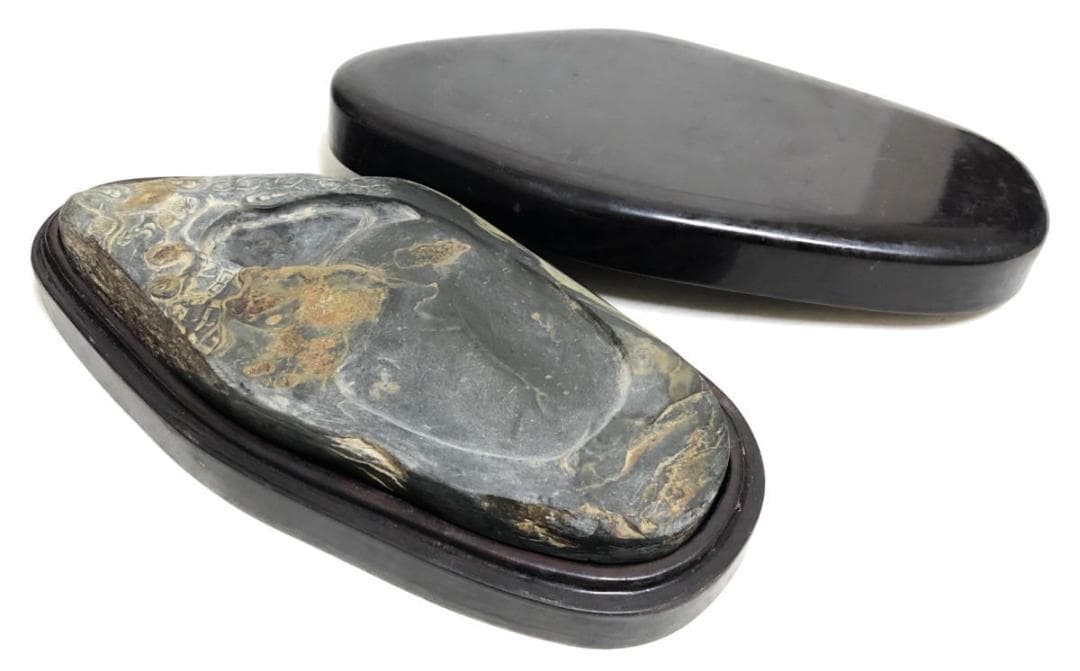 古石硯 唐木硯箱付き 書道用品 唐物 古美術品 古名硯 インテリアWWFT016