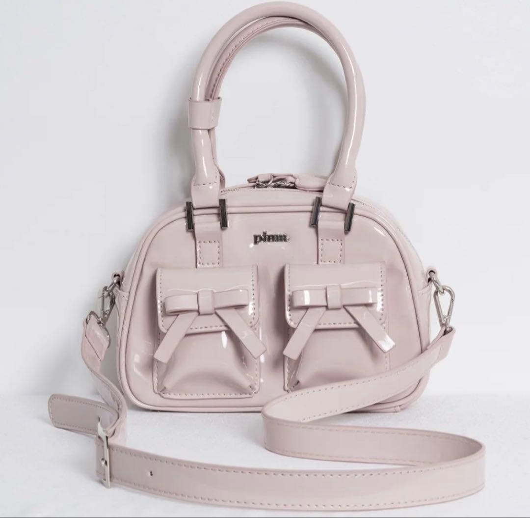 pium リボンポケットエナメルミニボストンバッグ ピンク ショルダー