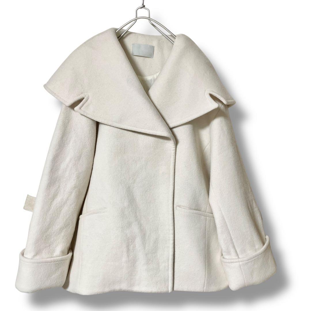 23AW✨ セルフォード ビッグカラーショートコート ウール アイボリー F