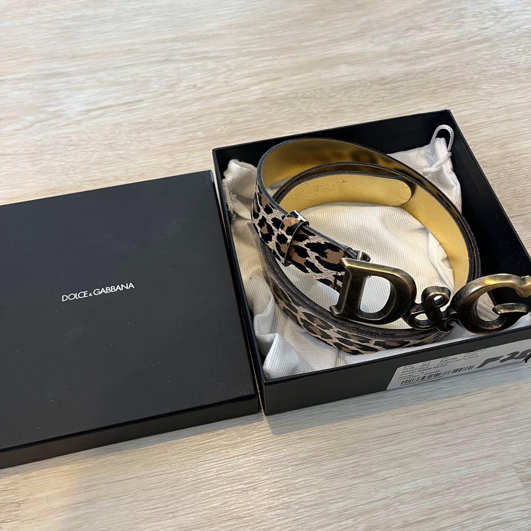 美品 ドルチェアンドガッバーナ メンズ ベルト ヒョウ レオパード