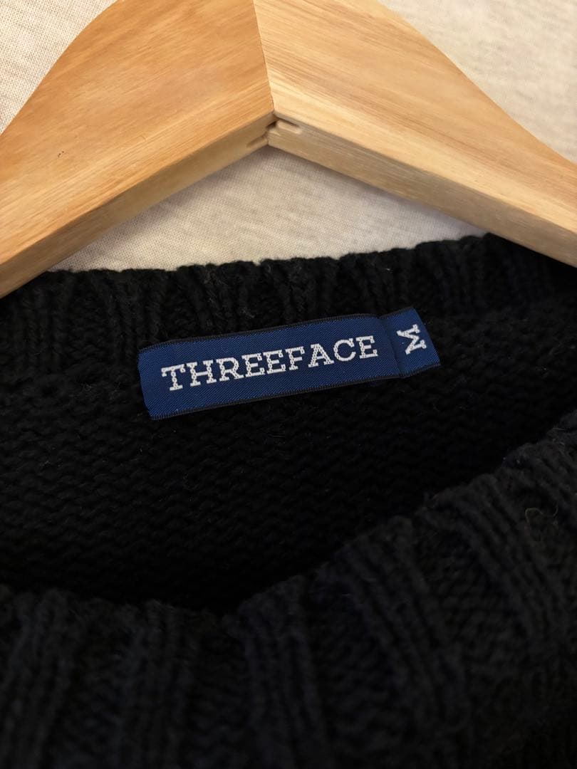 THREEFACE ブラックコットンニットセーター M