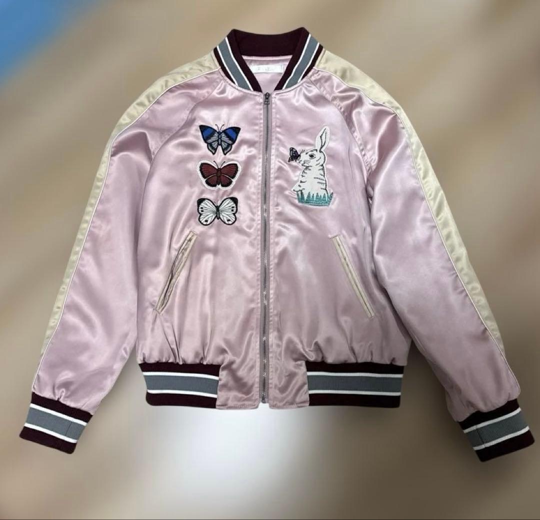 ‪*お様 didizizi 刺繍 スカジャン　うさぎ　チョウ　ピンク　ジャンバー