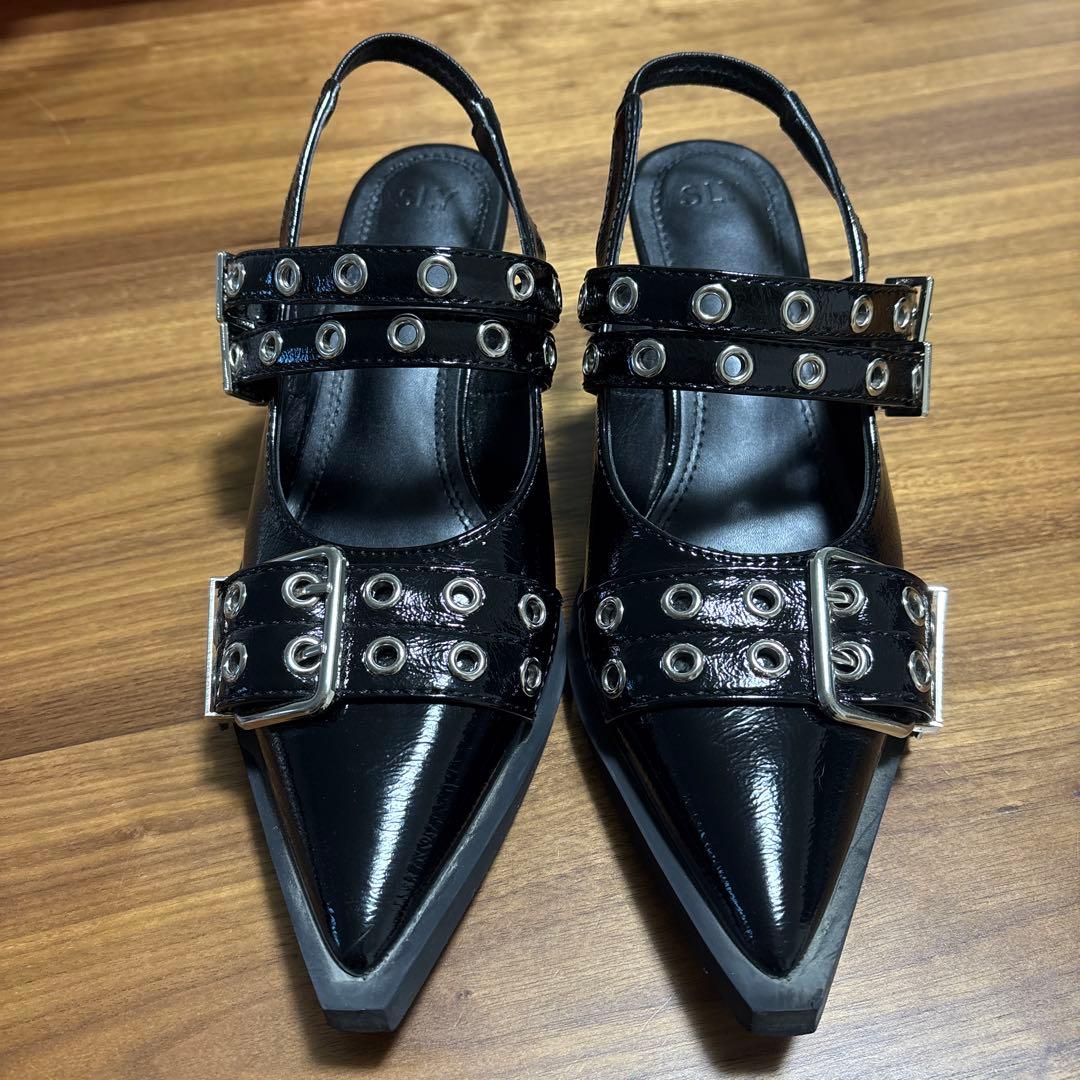 SLY黒 ポインテッドトゥ ミュール