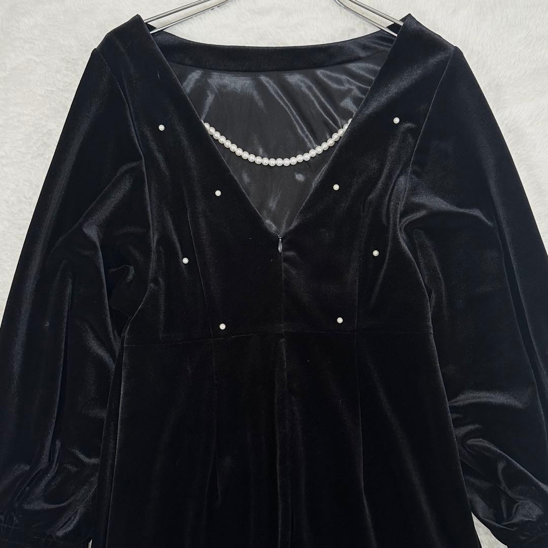 25AW 極美品✨Ameri アメリ バックオープン パール ベロアドレス S