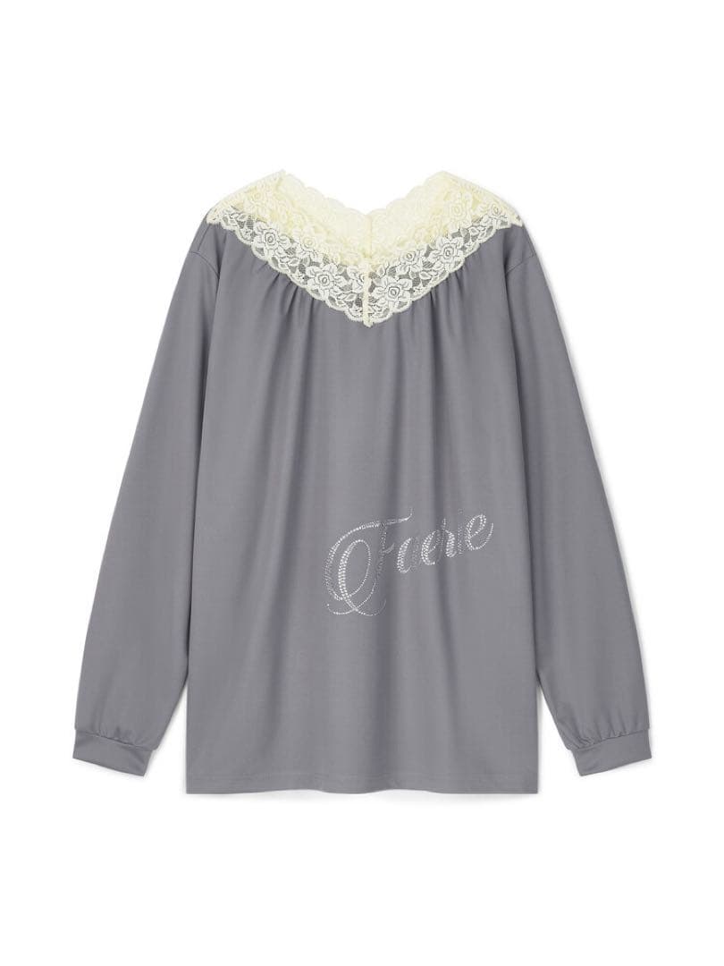 shop faerie レース Vネック シャーリングトップス