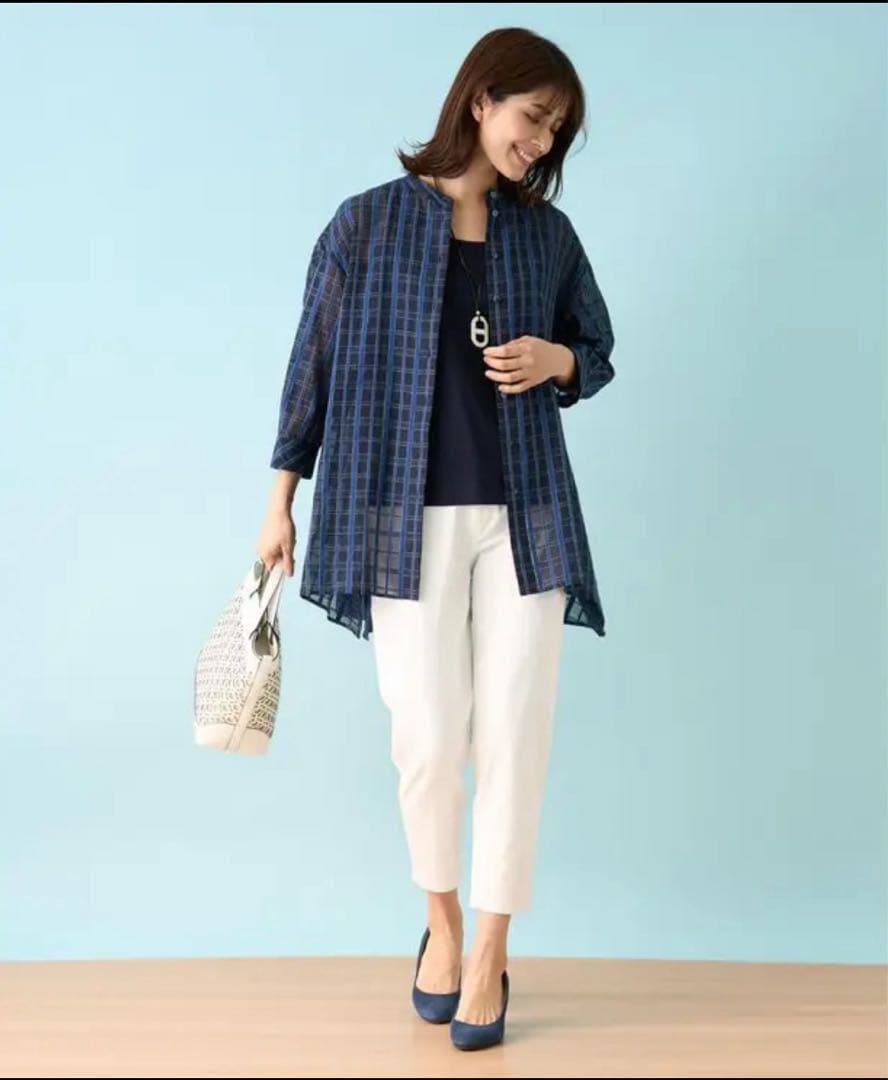 未使用級 24年♡レリアン プラスハウス チュニック チェック 13+ シルク混