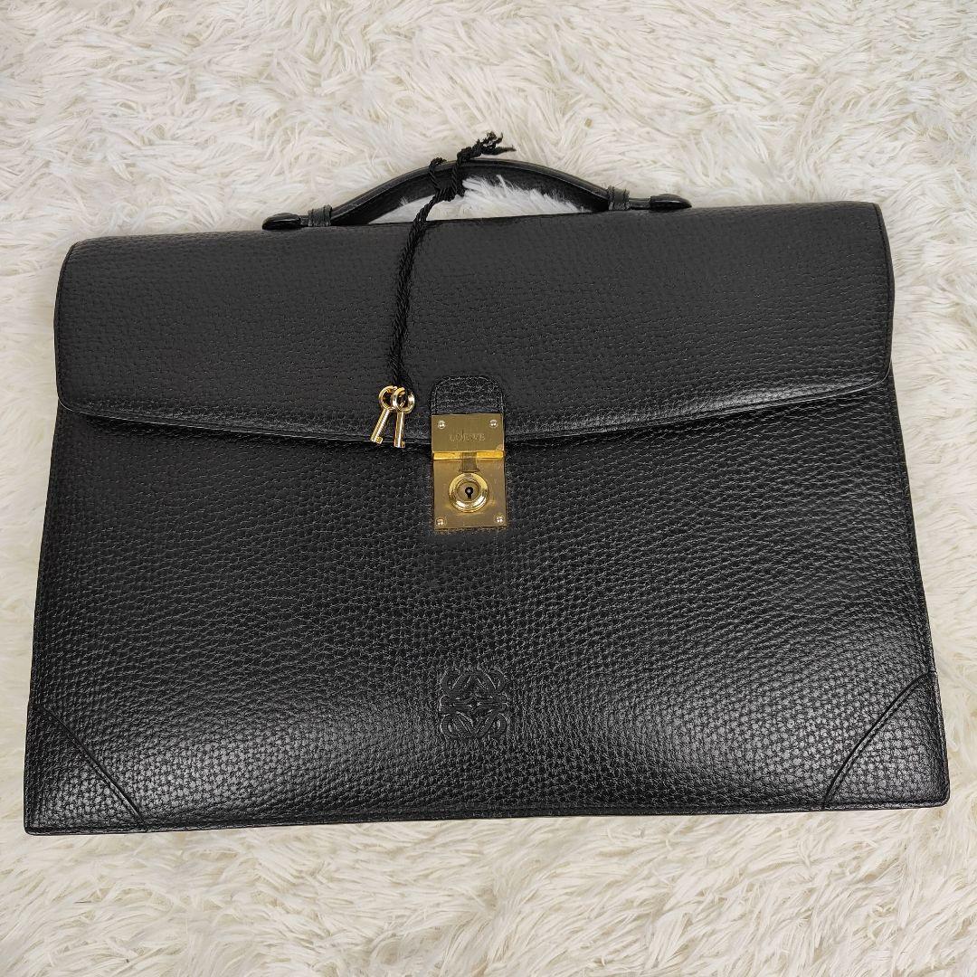 本日限定価格　ロエベ　ブリーフケース　アナグラム　シボ革　A4収納可能　鍵付き