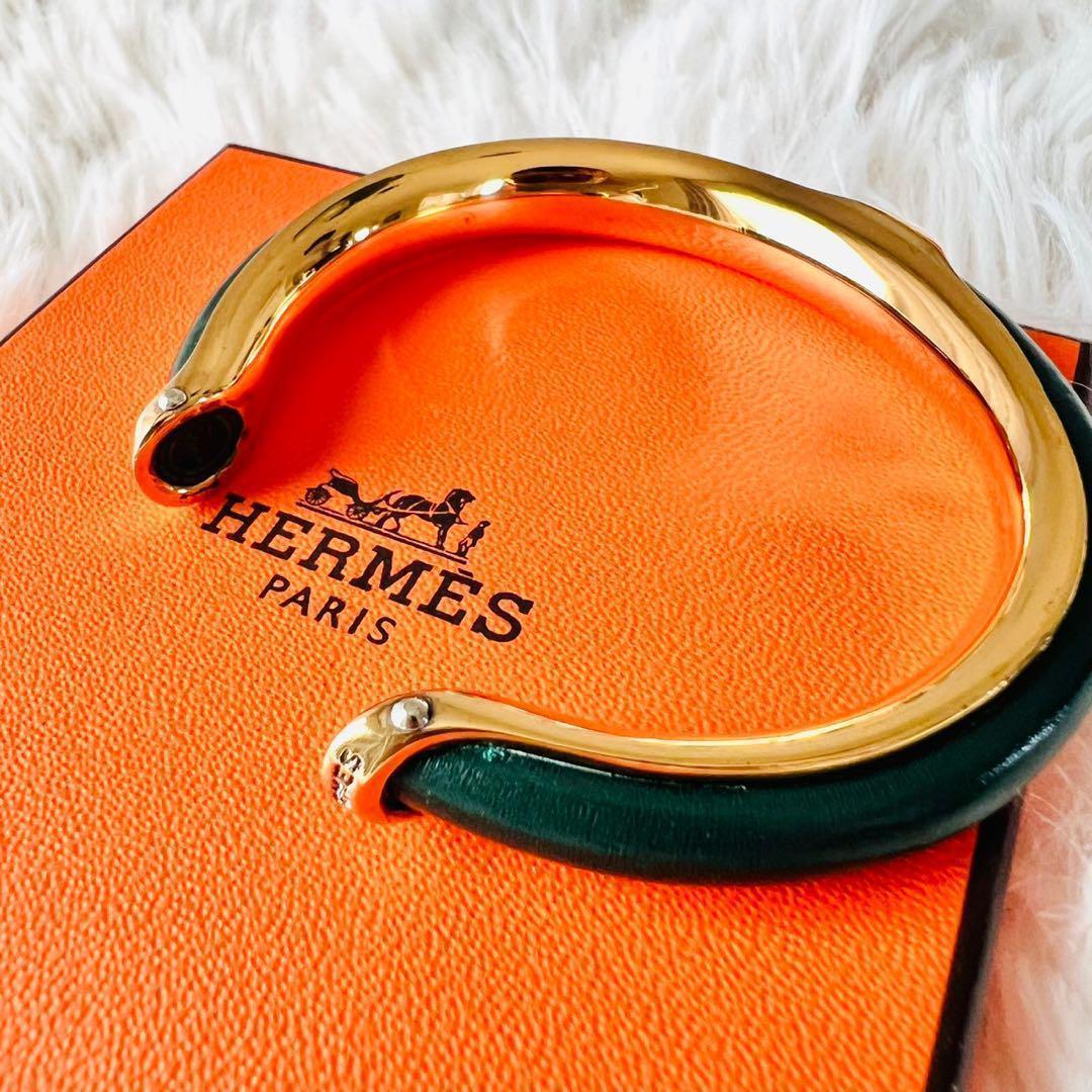 ✨美品✨HERMES　エルメス　バングル　フープ　レザーxイエローゴールド
