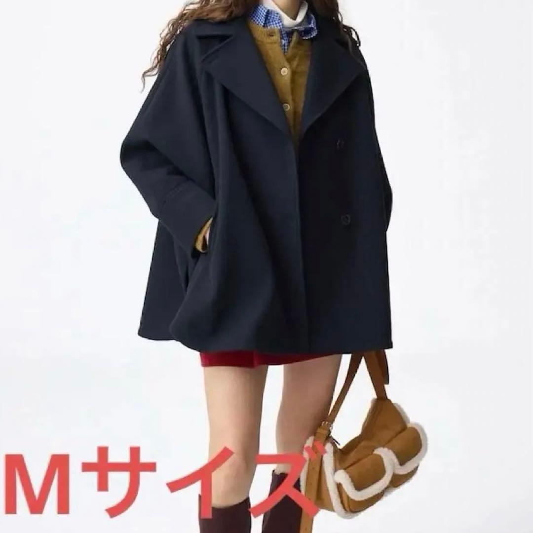 新品GUジーユー☆コージーメルトンケープコート M ネイビー