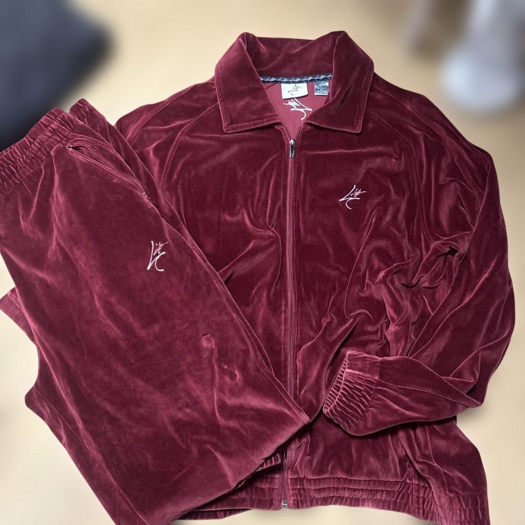 W*m様 ベロア　セットアップ　バーガンディ ベルベット ジャージセット