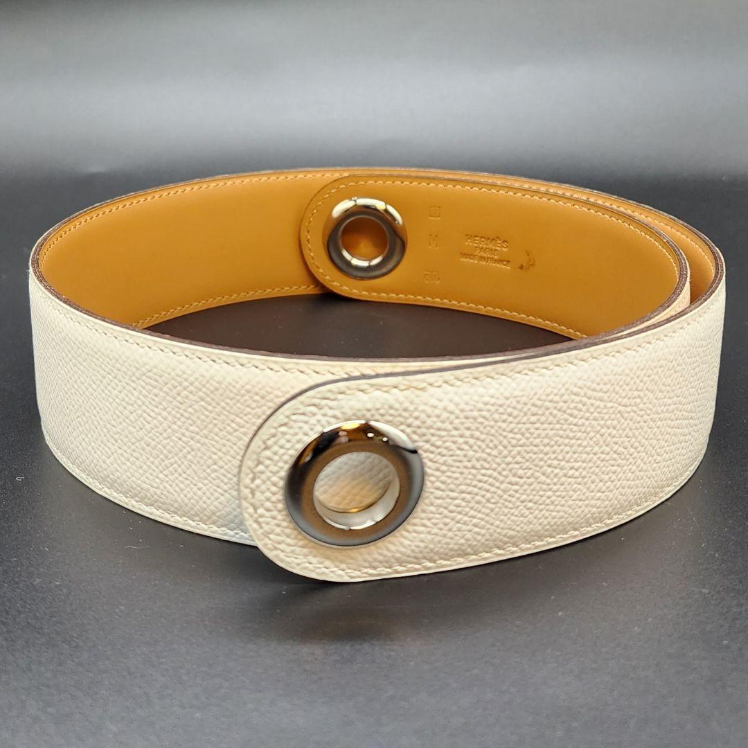レザー【 良品 】 エルメス　スカーフベルト　白　レザー　銀金具　フランス製