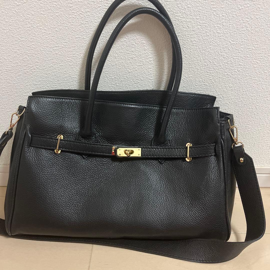 AULENTY ブラックレザー ビジネスバッグ