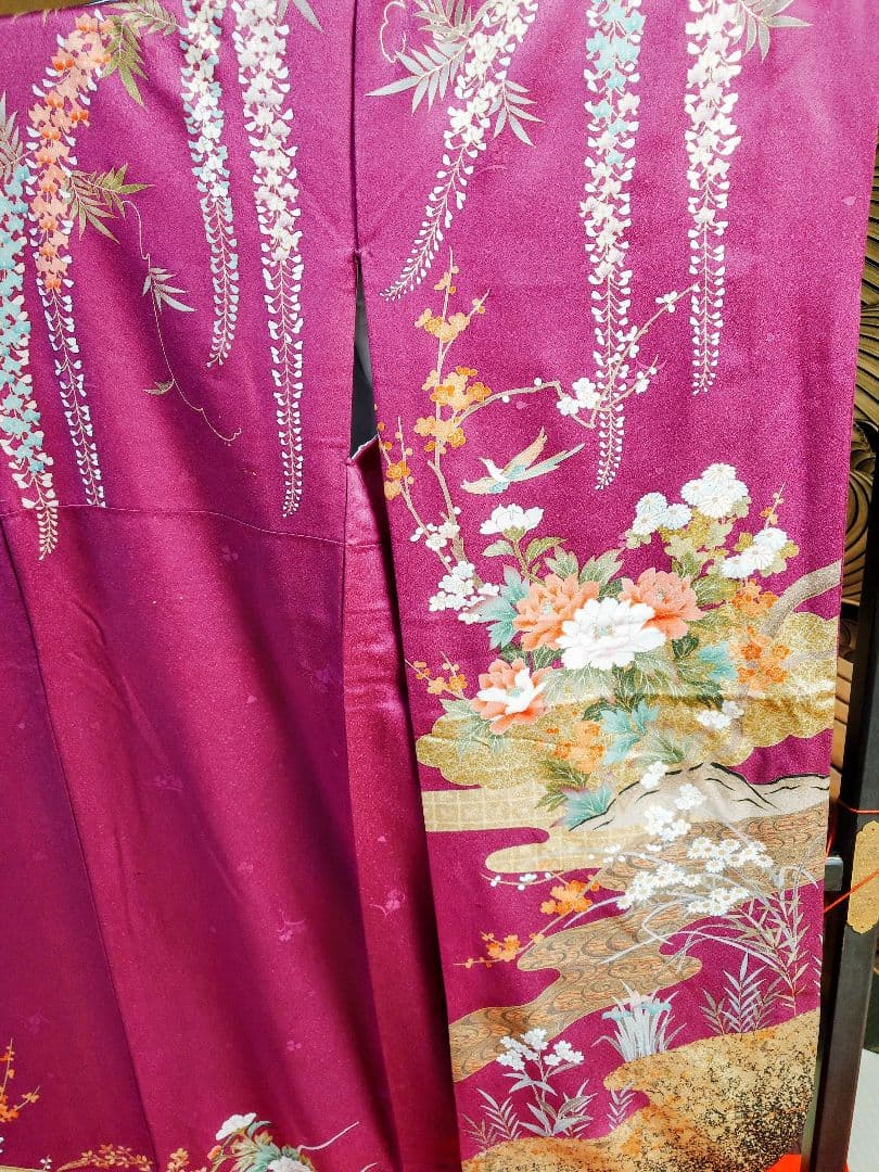 紫色 花柄 振袖 着物