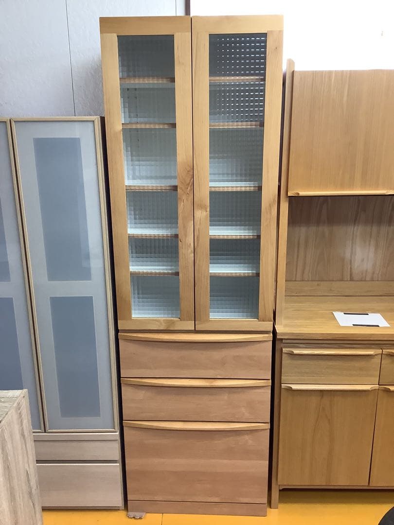 【送料込み】ウッドカントリー　無垢材　スリム食器棚 ハイタイプ