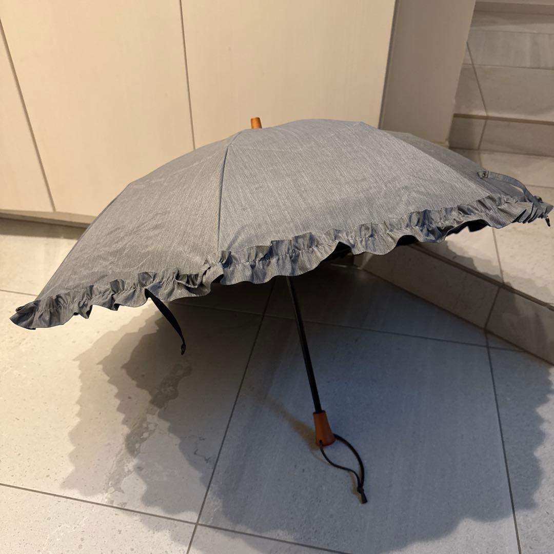 サンバリア100折りたたみ日傘 フリル付き グレー