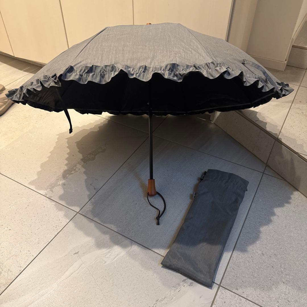 サンバリア100折りたたみ日傘 フリル付き グレー
