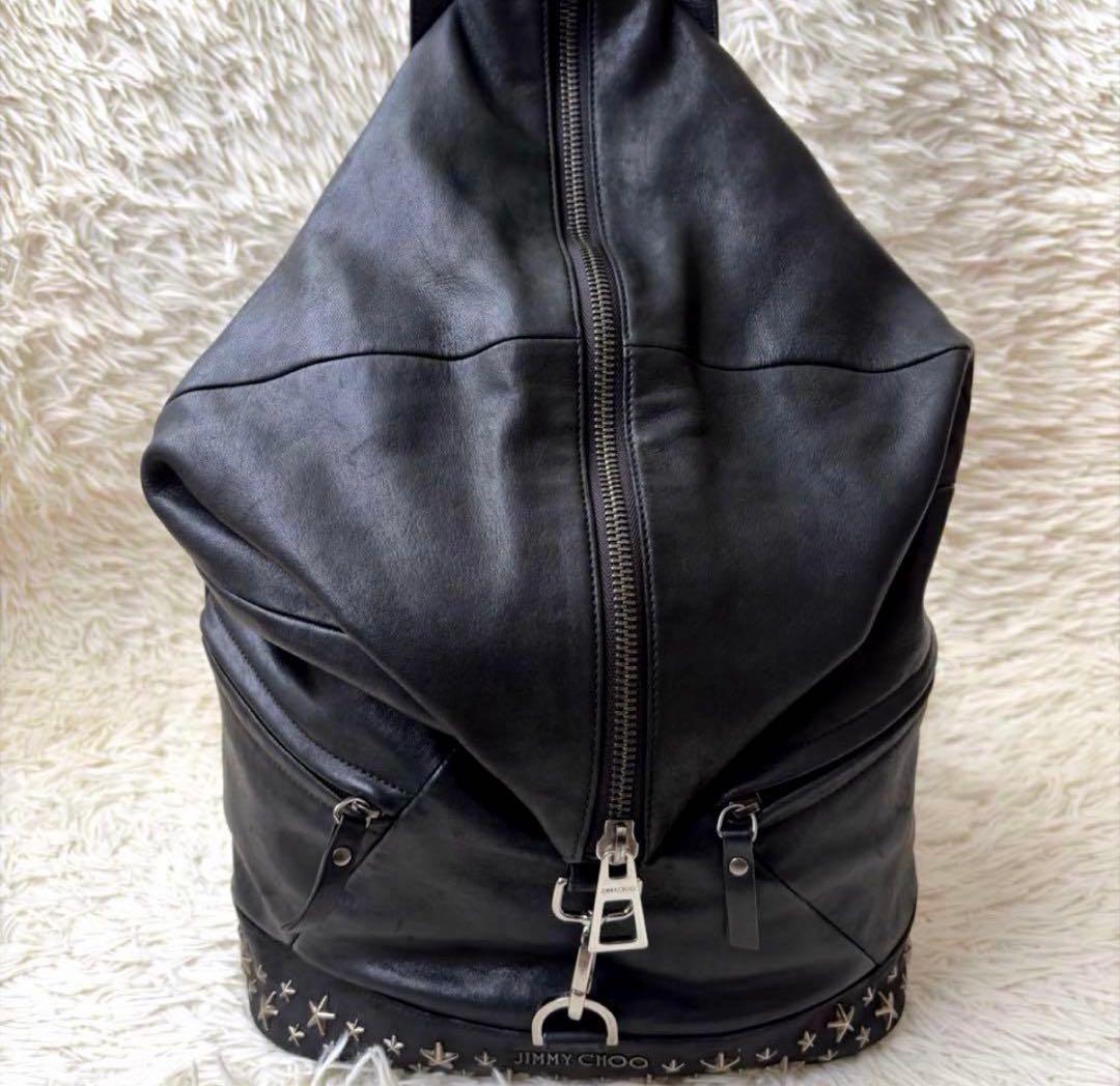 ジミーチュウ フィッツロイ リュック スタッズ レザー ブラック 大容量