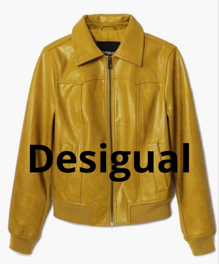 値下げしました！Desigual イエロー フェイクレザー ライダースジャケット