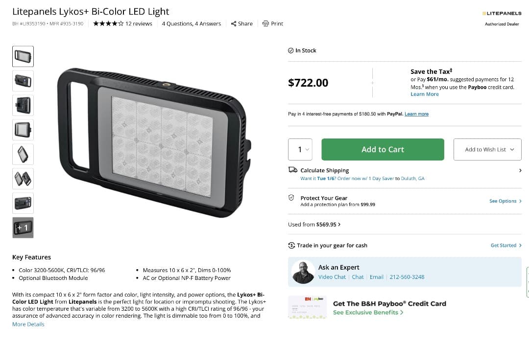 美品 Litepanels Lykos+ バイカラー LEDライト 映像撮影