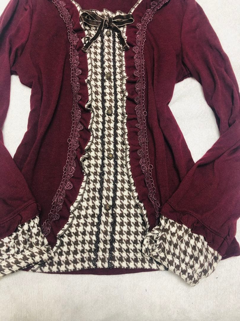 axes femme重ね着風トップス　チェック　リズリサ　系甘ロリ