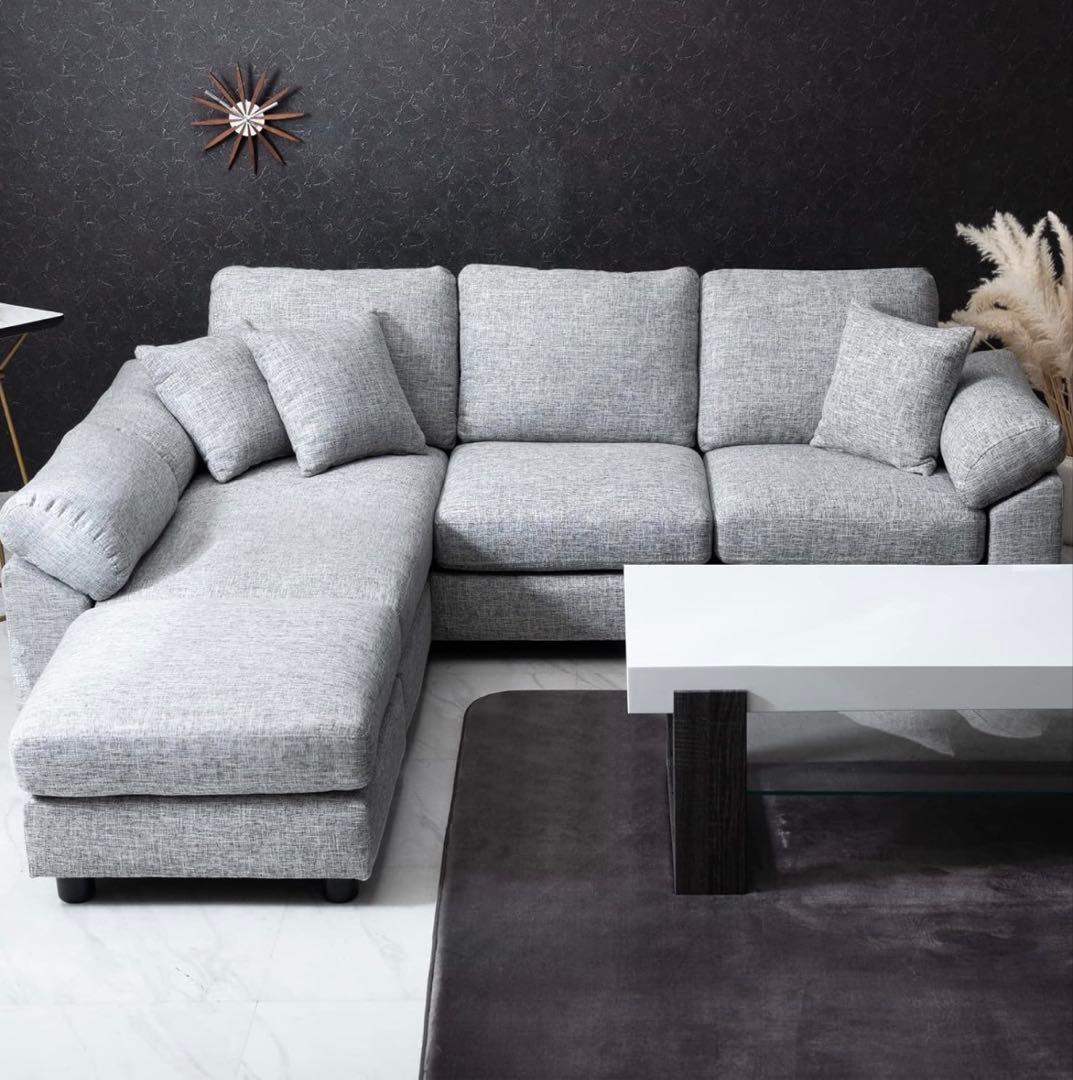 【直接受け渡し限定】タンスのゲン グレー L字型ファブリックソファ