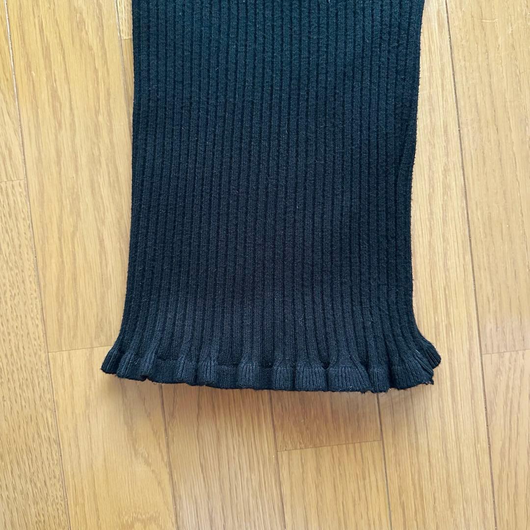リブ編みフリル裾パンツ ブラック