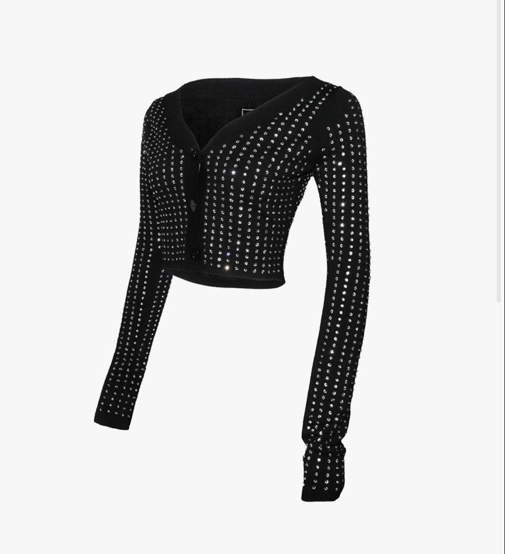 トップス S rhinestone cardigan cropped