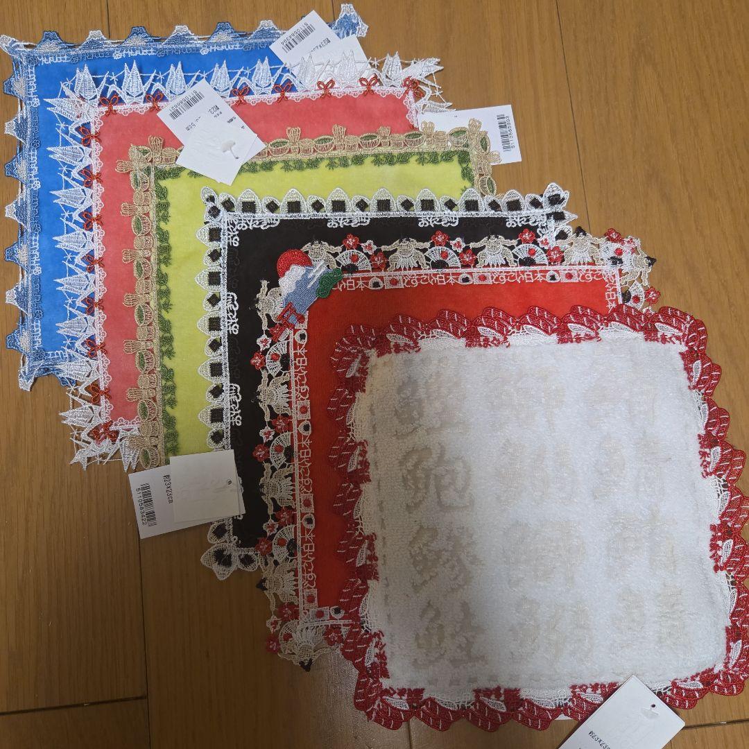 ◎新品◎近沢レース和ハンカチどすこい日本富士山お寿司折鶴おにぎり茶道6枚セット