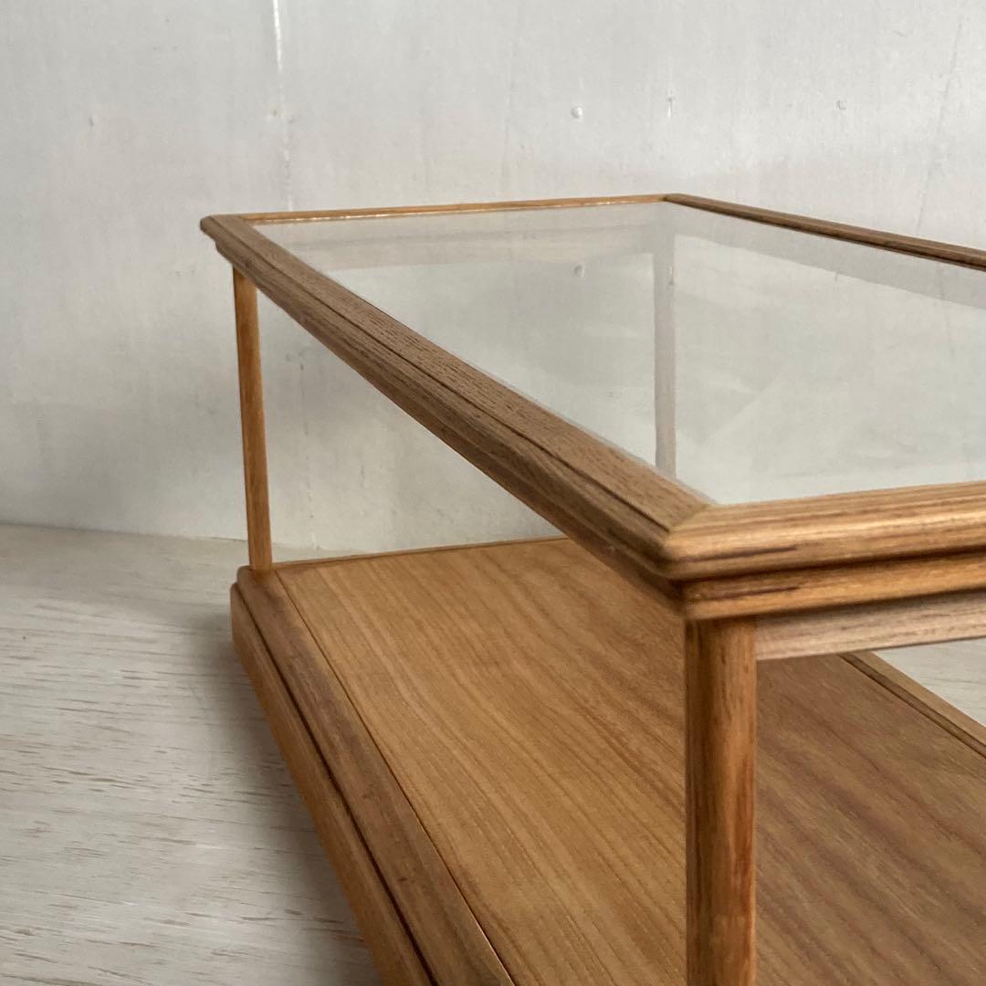 古い木製ガラスケース 横長 ショーケース オープンタイプ