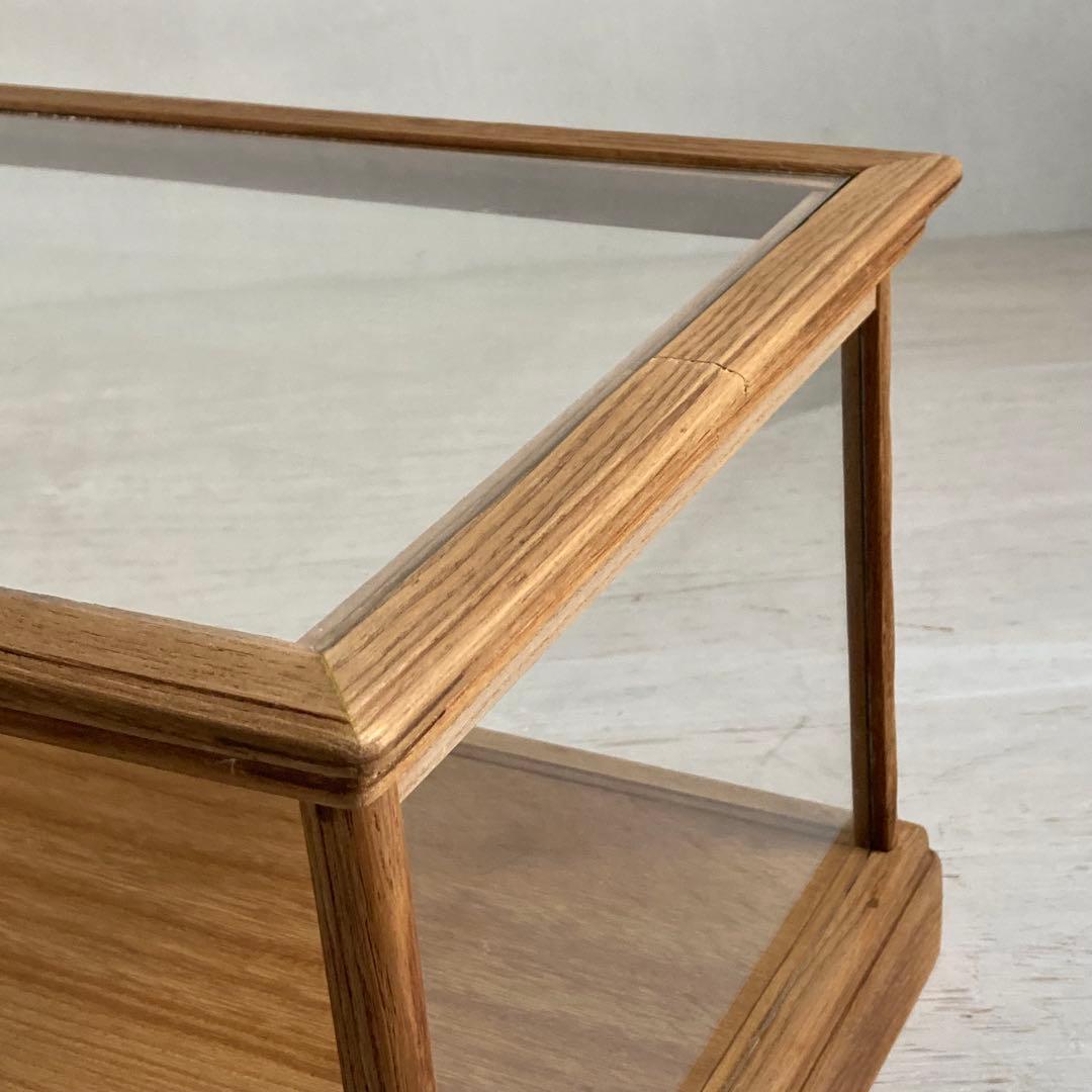 古い木製ガラスケース 横長 ショーケース オープンタイプ