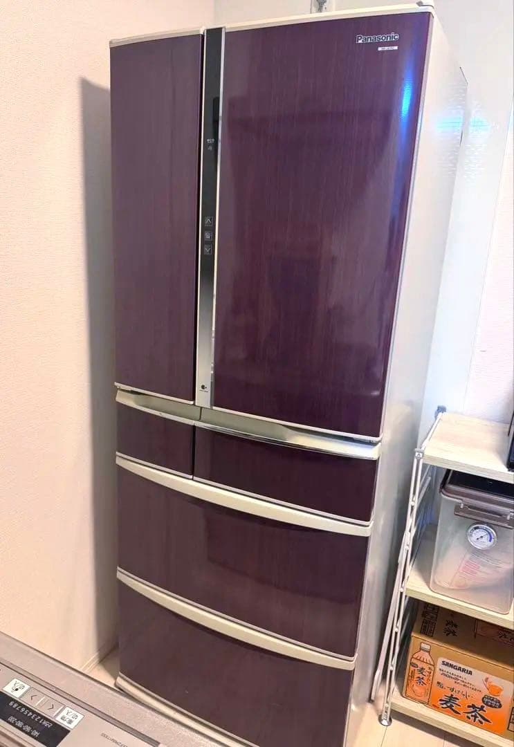 中古 パナソニック 6ドア 冷凍冷蔵庫 470L 木目調ブラウン 2012年製