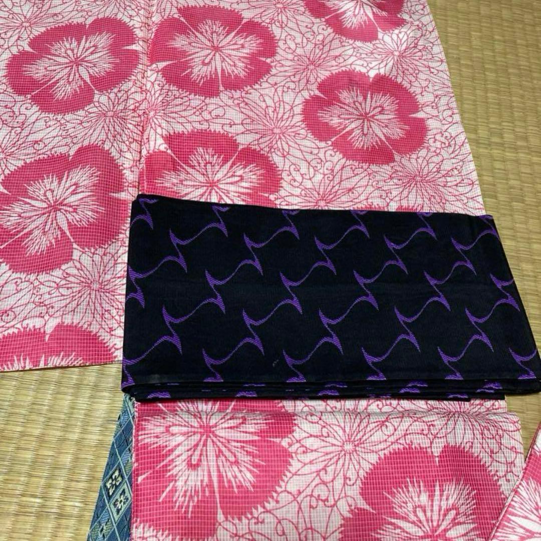 竺仙【未使用】絹紅梅 浴衣「撫子と糸菊」広襟