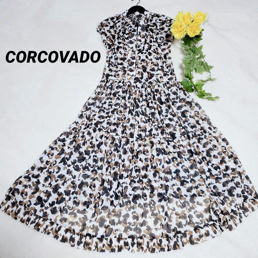 コルコバード ボウタイ シースルー ティアード ロングワンピース 総柄