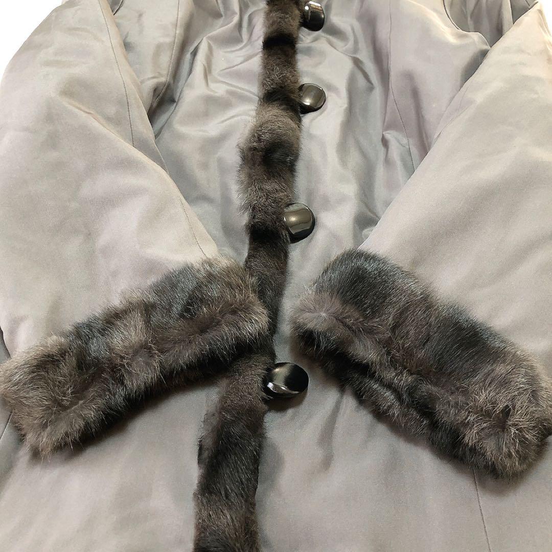 リバーシブルリスファーコート　リアルファー　毛皮　2way　グレー