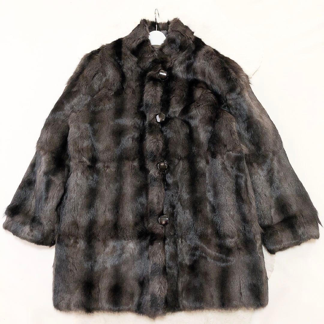 リバーシブルリスファーコート　リアルファー　毛皮　2way　グレー