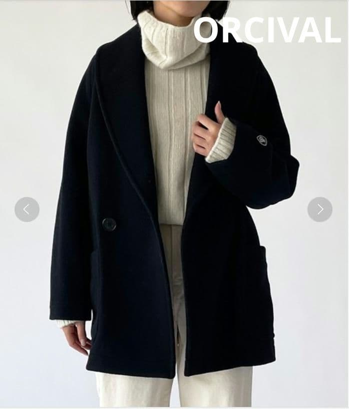 オーシバル　ライトモッサ　ショールカラーコート　ネイビー　未使用に近い美品