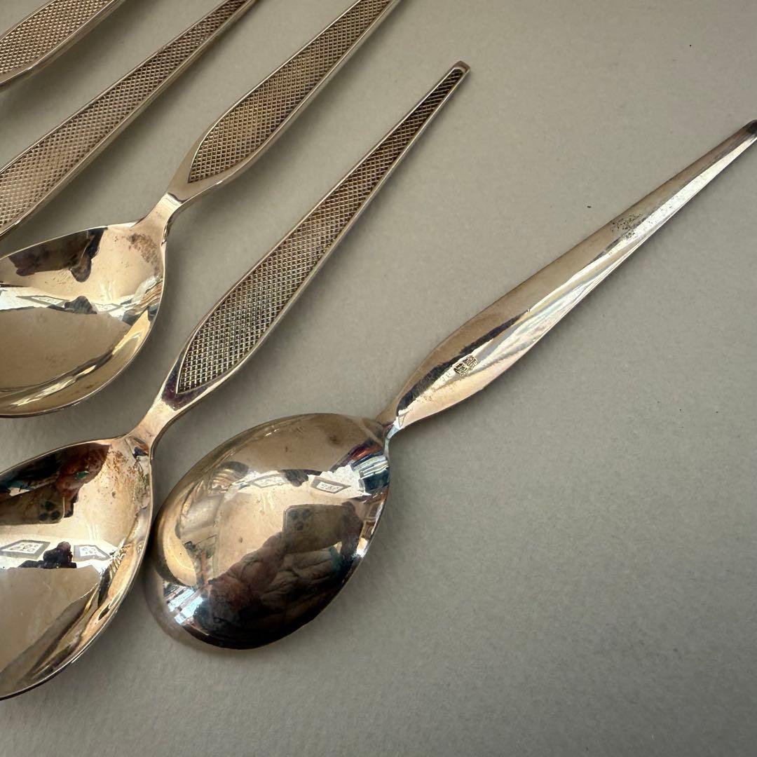 銀製スプーンセット　6本　シンプルアールデコ風　約110g