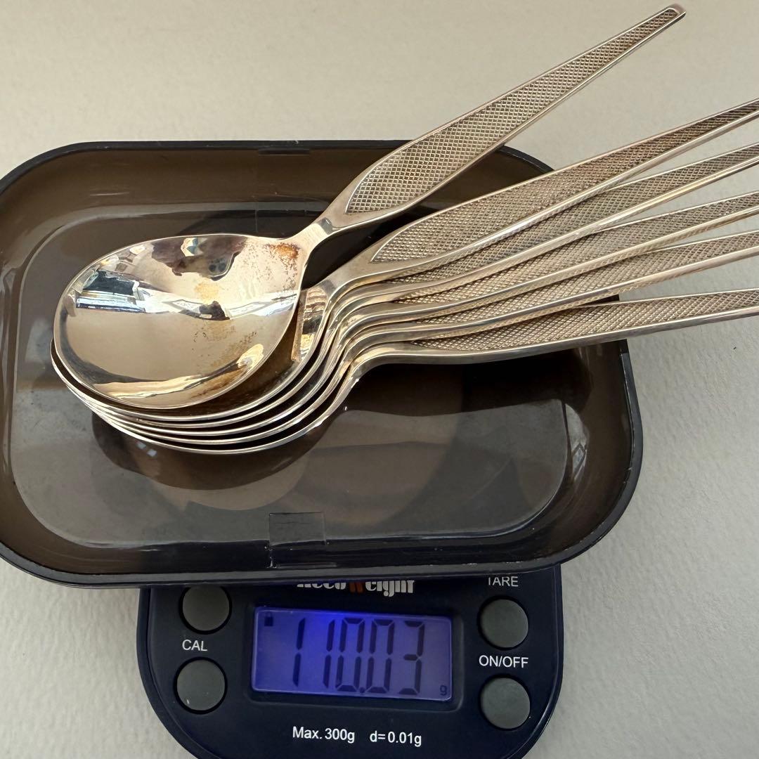 銀製スプーンセット　6本　シンプルアールデコ風　約110g