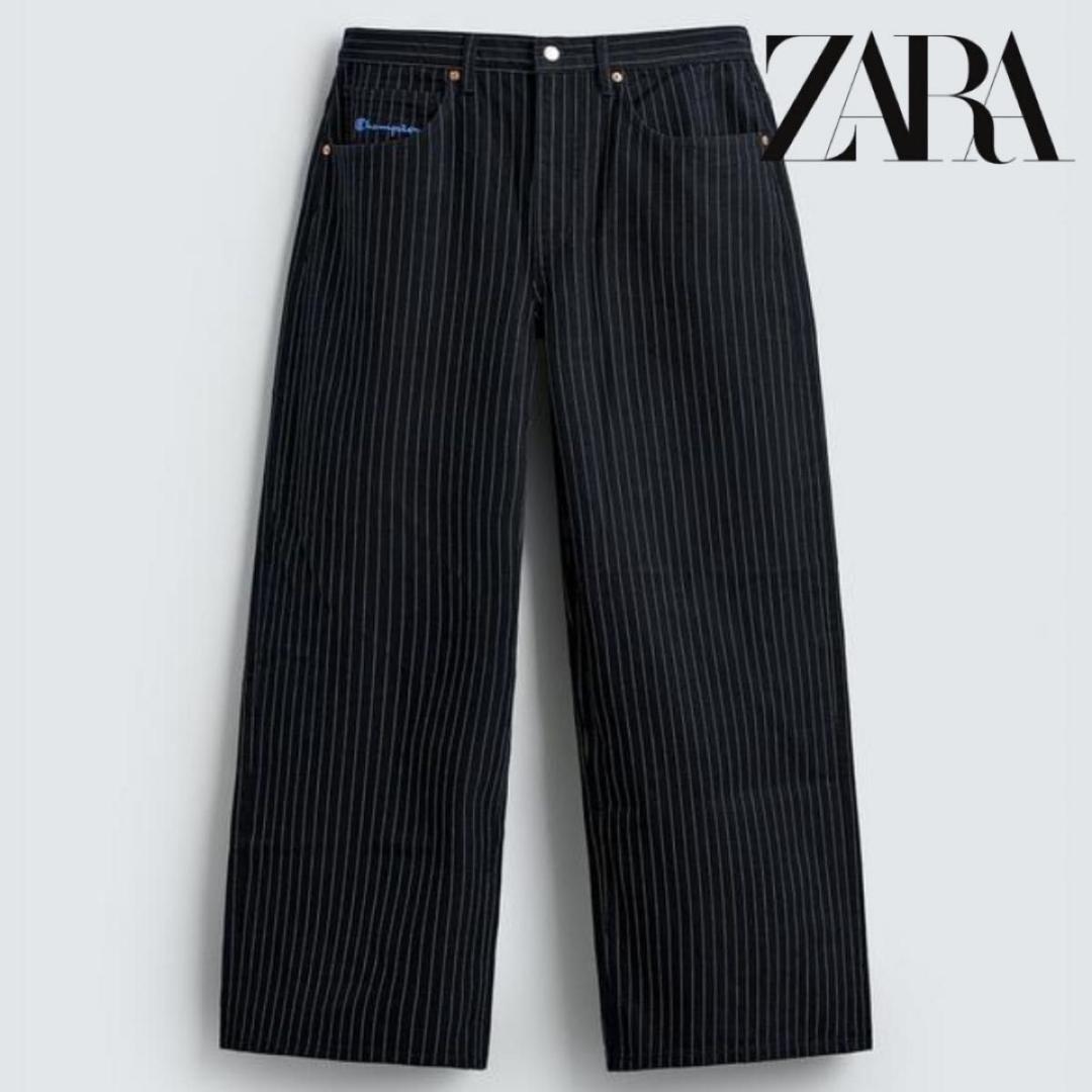 在庫品限りCHAMPION X ZARA ストライプ バギーフィットジーンズ36