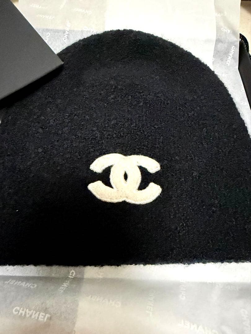CHANEL ブラック ニット帽・ビーニー