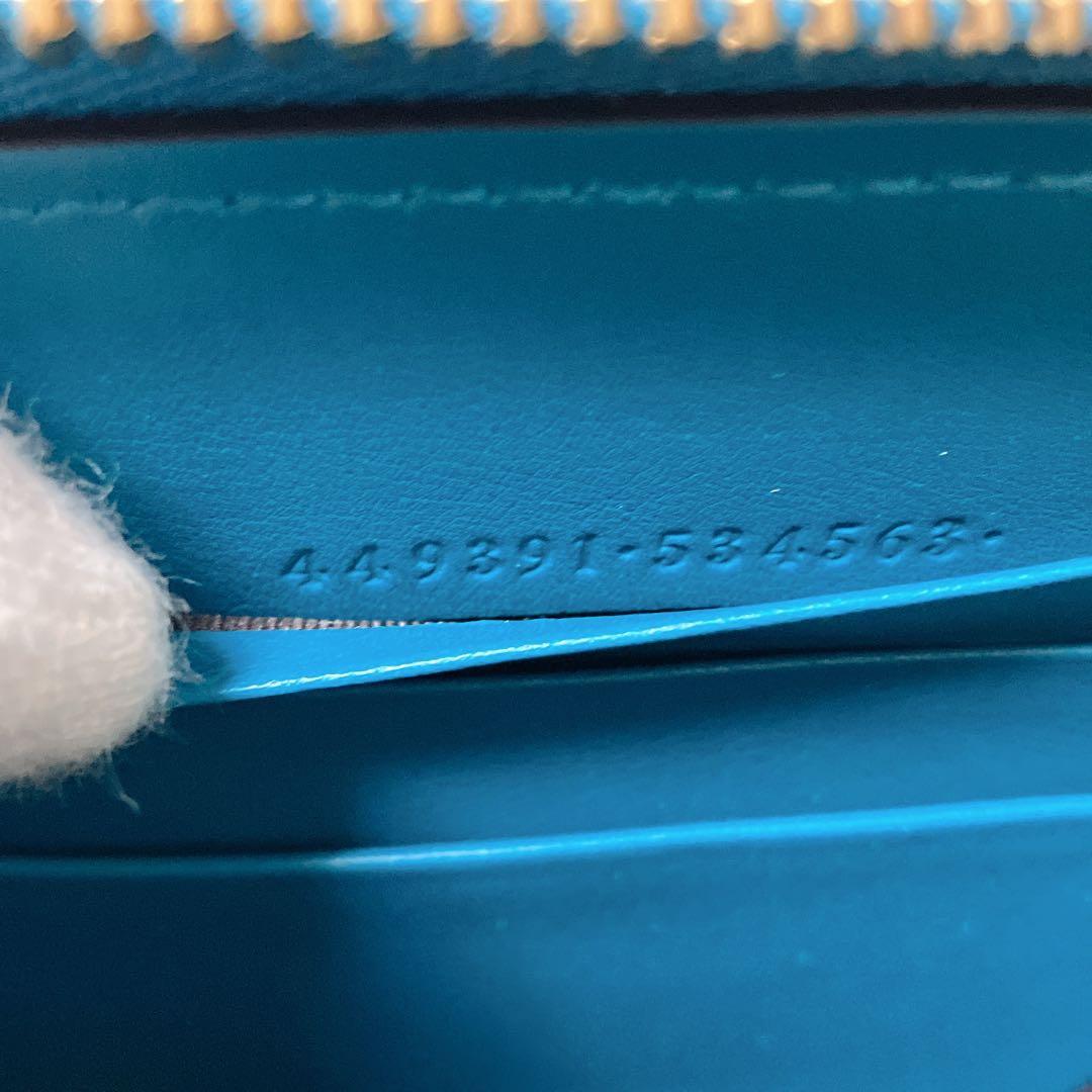 未使用　GUCCI レザーラウンドジップ長財布　マイクロシマ　ターコイズ　箱付き