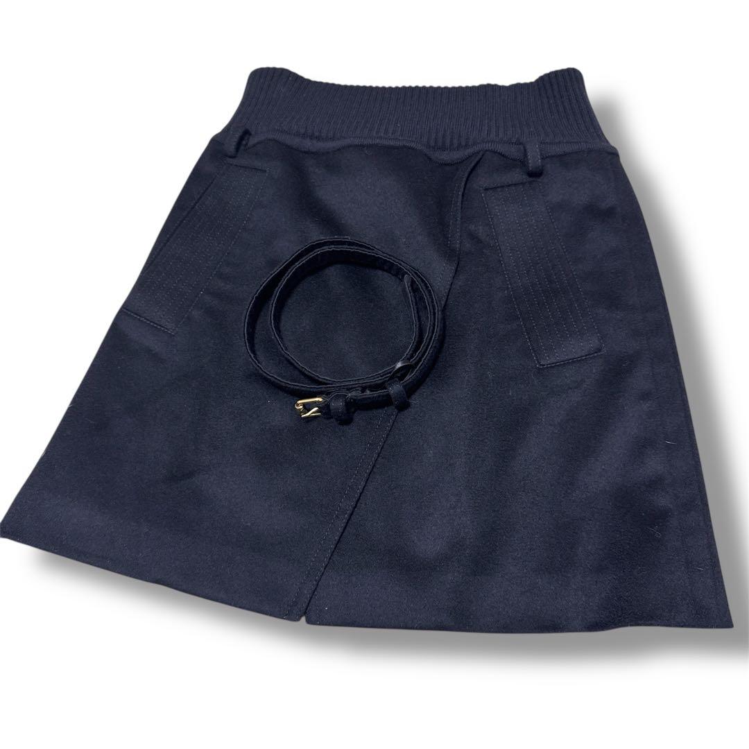 希少廃盤 GUCCI ベルト付き 上質ウール ラップスカート 黒 サイズ40