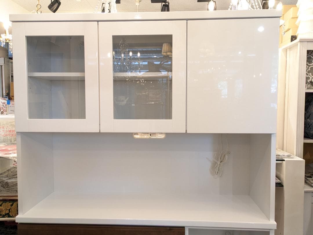 【大容量】 近藤産業 食器棚 ホワイト 幅120㎝ キッチンボード レンジボード