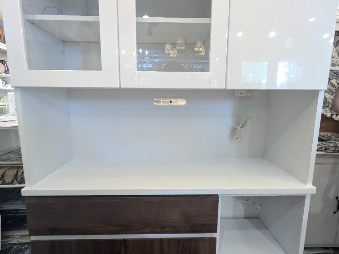 【大容量】 近藤産業 食器棚 ホワイト 幅120㎝ キッチンボード レンジボード