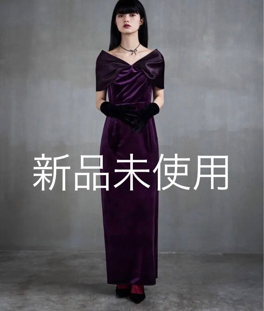 新作完売品　サテンリボンスリーブベロアドレス　etoll.
