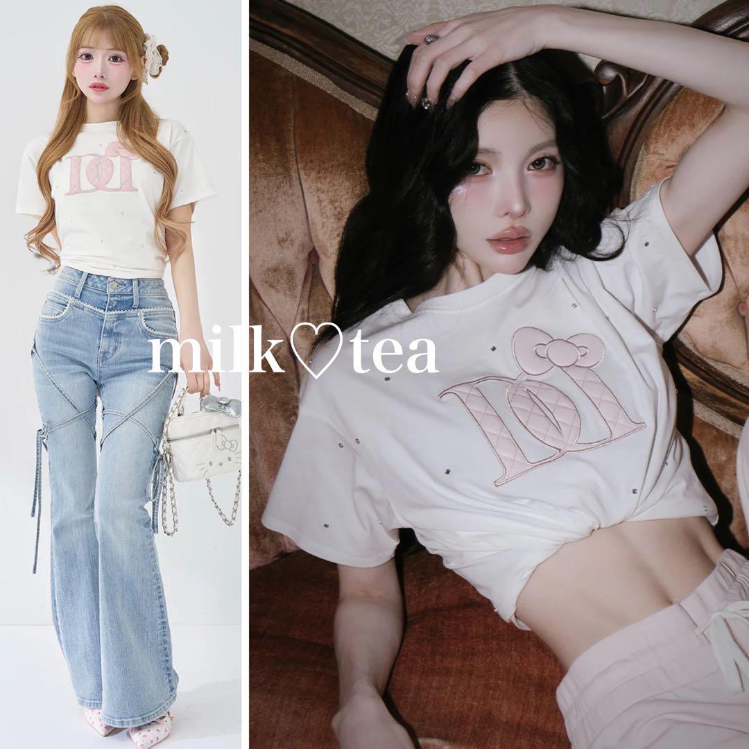 ダーリッチ Hello DarichキルティングアップリケビジューTシャツ 白