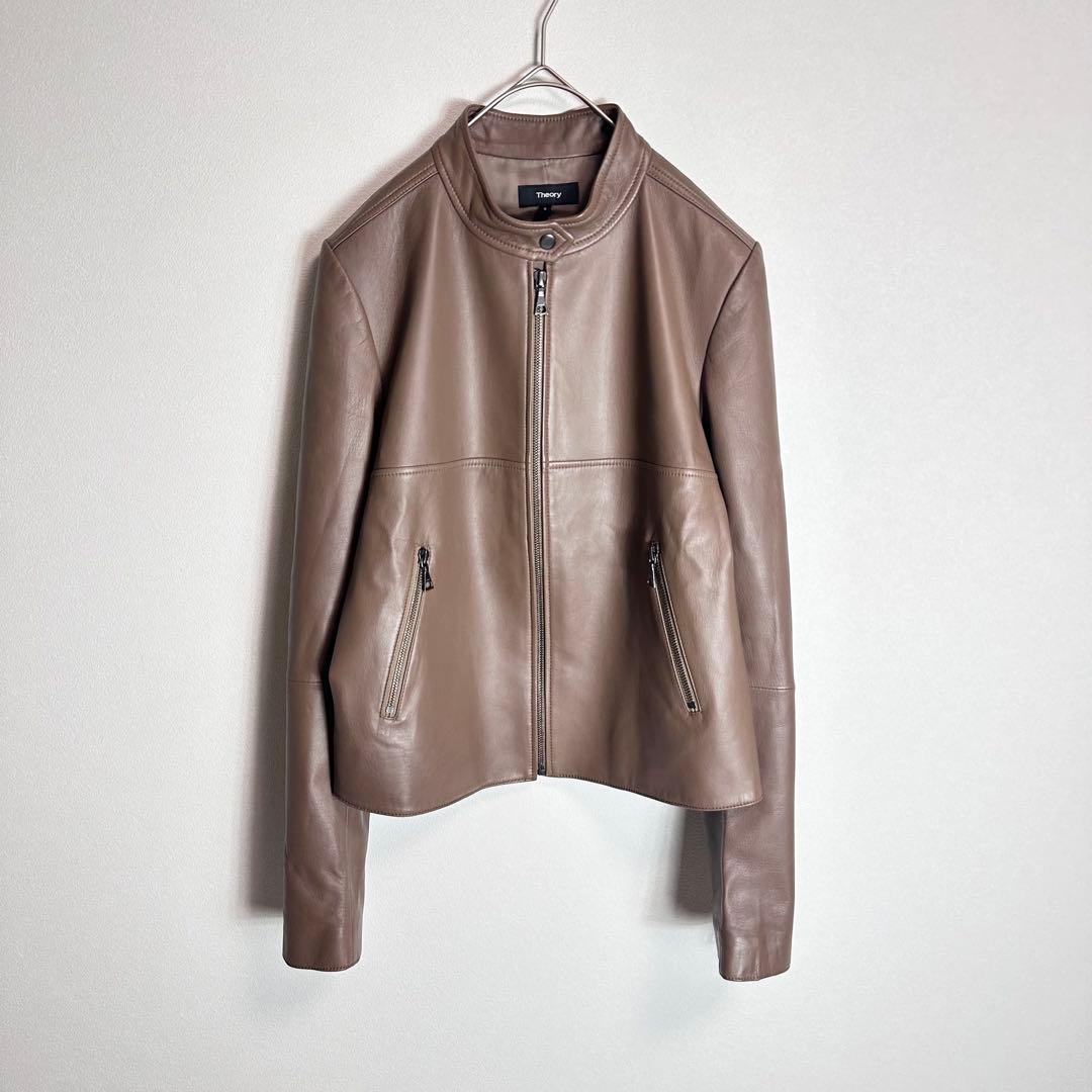 【極美品】セオリー　シングルライダースジャケット　ラムレザー　羊革　ブラウン　S