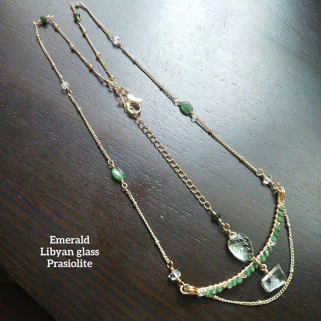 高品質 エメラルド 稀少石 リビアングラス ネックレス 限定品